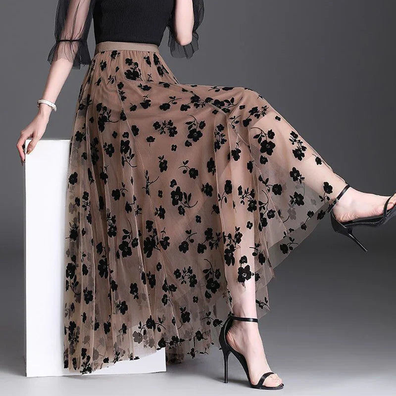 Tulle Blossom™ | Women's Midi Tulle Skirt | Floral Design, Lightweight Mesh, Casual & Versatile Summer Wear