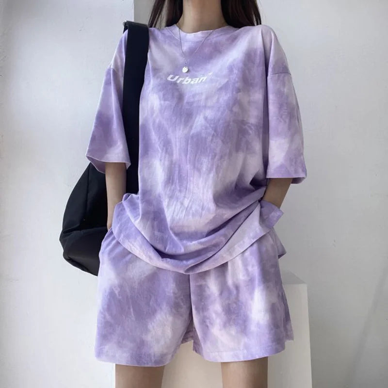 Tie-Dye Bliss™ | Women's T-Shirt and Shorts Set | Casual Loose Fit, Soft Fabric, Wide Leg Design with Pockets