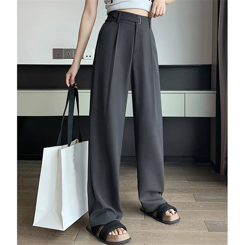 Seoulish Aura™ | Women's Wide Leg Pants | Solid Color, High Waist, Loose Fit for Casual & Office Wear