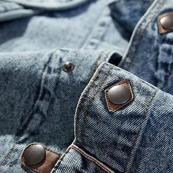 Denim Archer™ | Men's Vintage Denim Jacket | Distressed Wash, Classic Fit, Durable Cotton Fabric