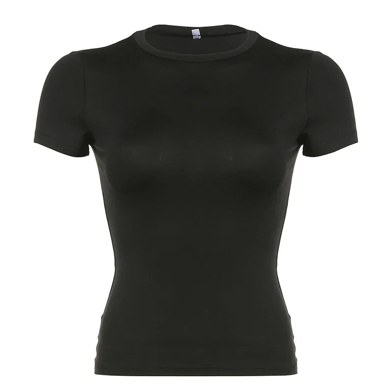 Crop Top Aura™ | Women's Short Sleeve Crewneck Tee | Y2K Vintage Style, Casual Fit, Lightweight Summer Fabric