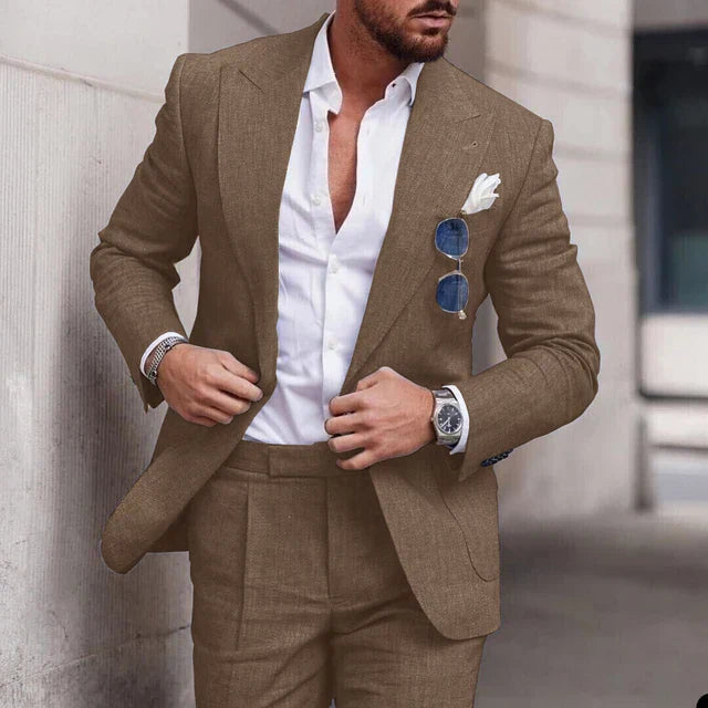 NuptialWeave™ | Men's Linen Wedding Suit 2-Piece Set | Single Breasted, Breathable Fabric & Tailored Fit