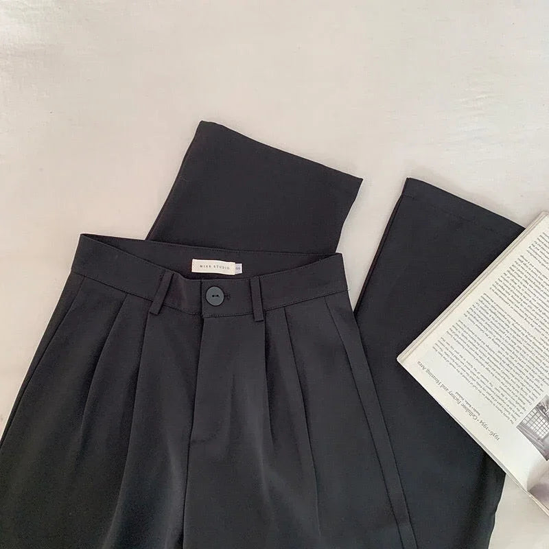 Pants Noir™ | Women's High Waist Suit Trousers | Loose Fit, Casual Button Design, Korean Fashion Style
