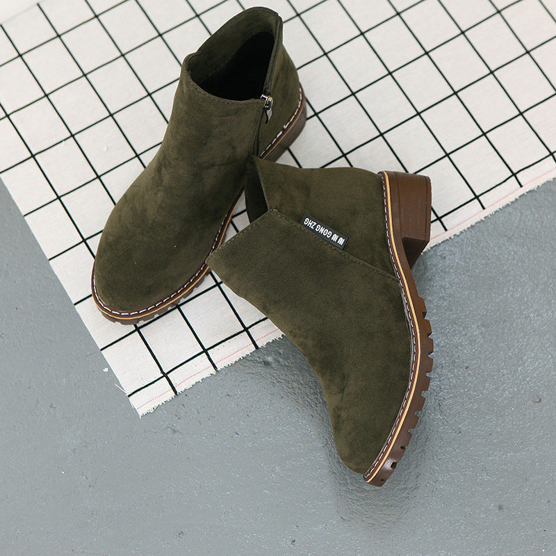 Ladies' Suede Ankle Boots with Zip Closure - Stylish Footwear for Women, Comfortable and Versatile, Available in Various Sizes