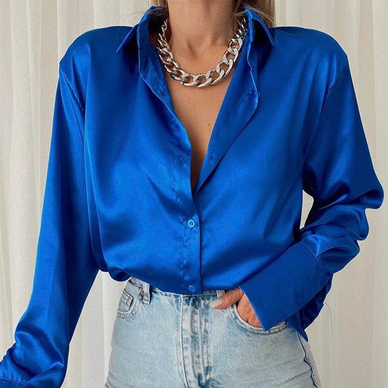 Satin Belle™ | Women's Long Sleeve Blouse | Luxurious Satin Fabric, Stylish Design & Comfortable Fit