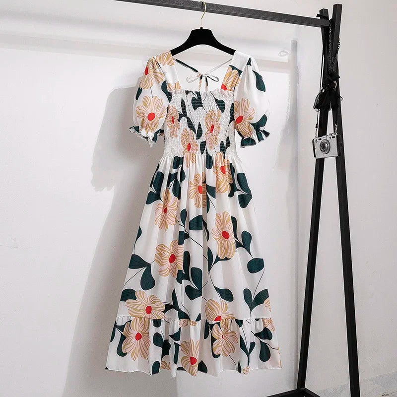 Chiffon Breeze™ | Women's A-Line Chiffon Dress | Elastic Waist, Short Sleeve, Pleated Design for Casual Wear