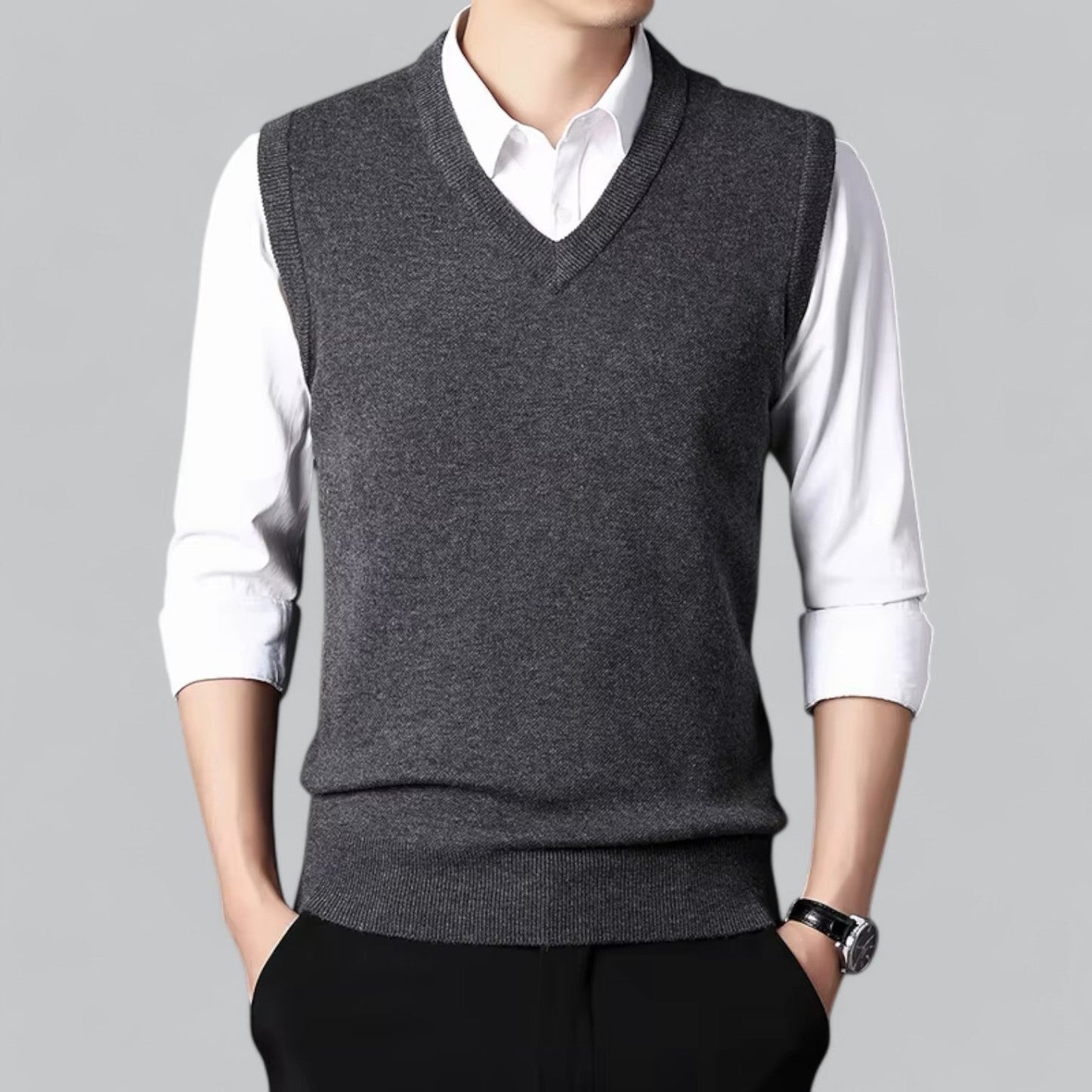 Men's Classic V-Neck Sleeveless Sweater Vest | Lightweight Knit, Comfortable Fit, Essential Wardrobe Staple