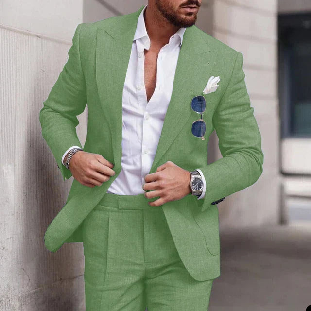 NuptialWeave™ | Men's Linen Wedding Suit 2-Piece Set | Single Breasted, Breathable Fabric & Tailored Fit