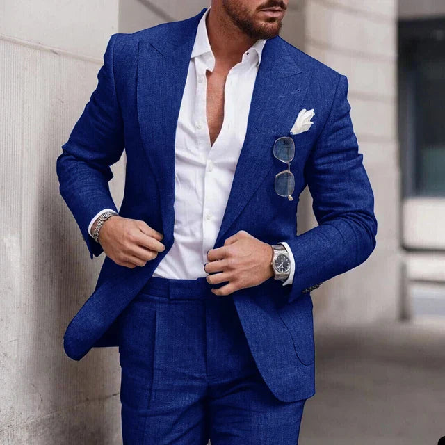 NuptialWeave™ | Men's Linen Wedding Suit 2-Piece Set | Single Breasted, Breathable Fabric & Tailored Fit