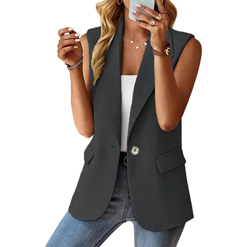 Polo Luxe™ | Women's Sleeveless Cardigan Tank Top | Lightweight Fabric, Stylish Polo Collar, Perfect for Commuting
