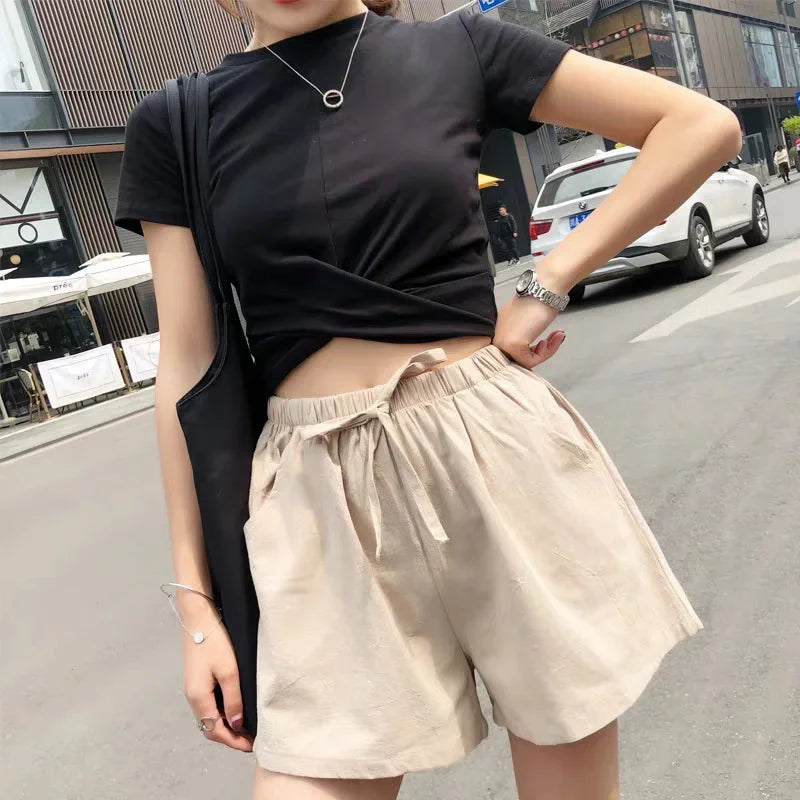 Linen Breeze™ | Women's High-Waisted Casual Shorts | Lightweight Cotton, Gym & Workout Ready, Comfortable Fit