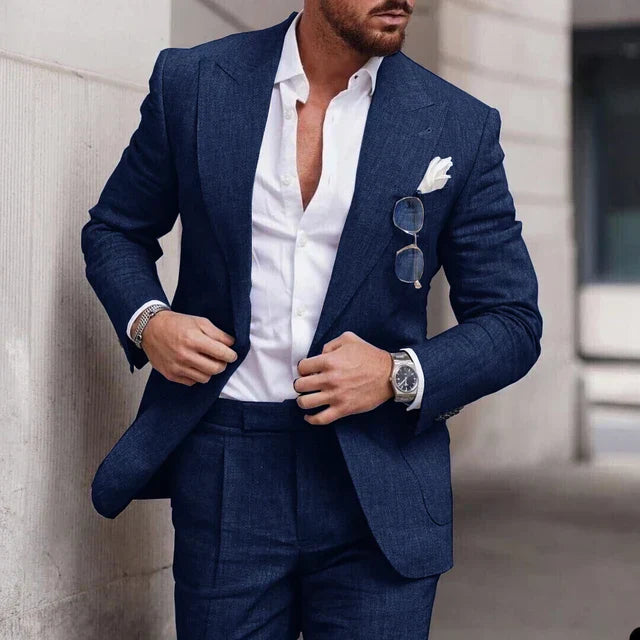 NuptialWeave™ | Men's Linen Wedding Suit 2-Piece Set | Single Breasted, Breathable Fabric & Tailored Fit