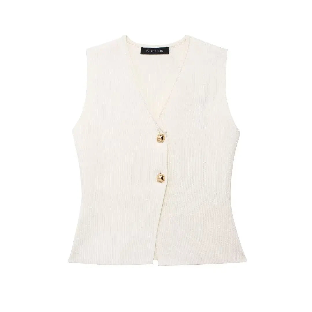 Vesta Luxe™ | Women's 2-Piece Set | Knitted V-Neck Vest Top & High Waist Ankle-Length Skirt with Side Zipper