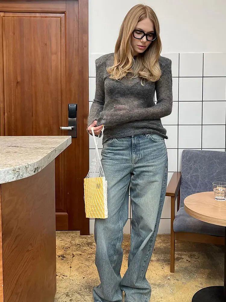 Knit Aura™ | Women's Thin Knitted Sweater | Solid Round Neck, Long Sleeve Pullover for Autumn 2024 High Street Style