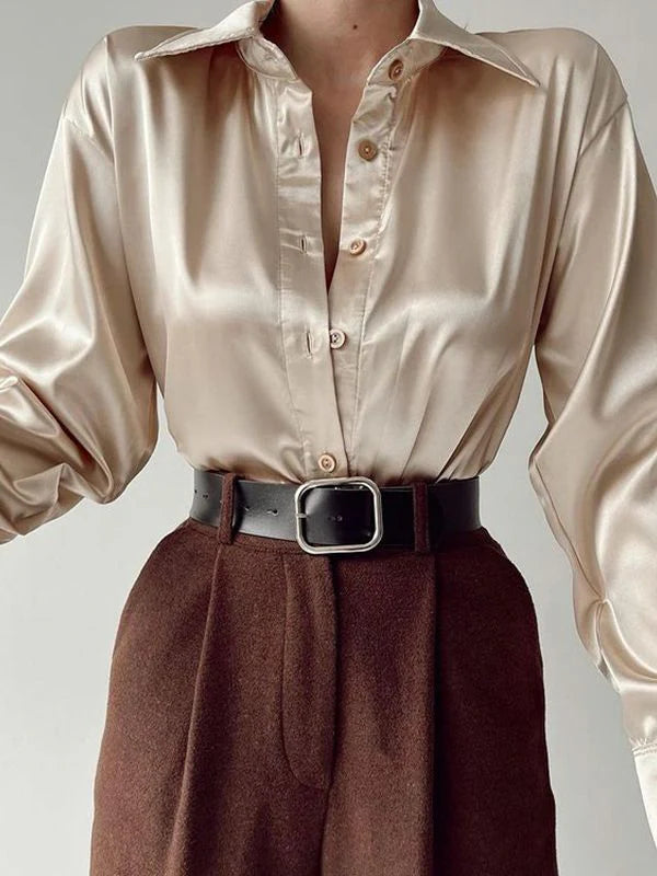 Satin Belle™ | Women's Long Sleeve Blouse | Luxurious Satin Fabric, Stylish Design & Comfortable Fit