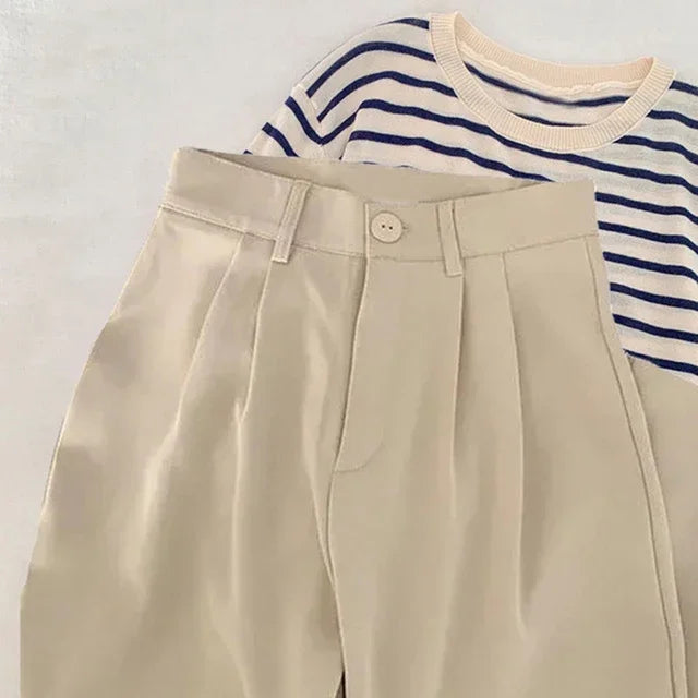 Pants Noir™ | Women's High Waist Suit Trousers | Loose Fit, Casual Button Design, Korean Fashion Style