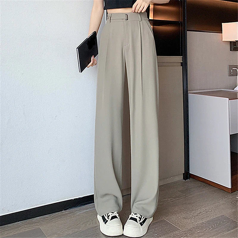 Seoulish Aura™ | Women's Wide Leg Pants | Solid Color, High Waist, Loose Fit for Casual & Office Wear