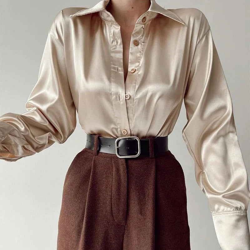 Satin Belle™ | Women's Long Sleeve Blouse | Luxurious Satin Fabric, Stylish Design & Comfortable Fit