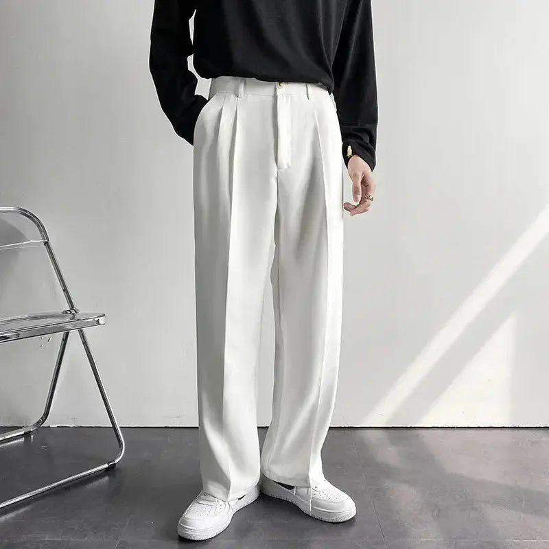 Dresvik | Mens Pleated Wide Leg Trousers Loose Fit Black, Grey & White Smart Slacks for Retro, Korean & Formal Outfits