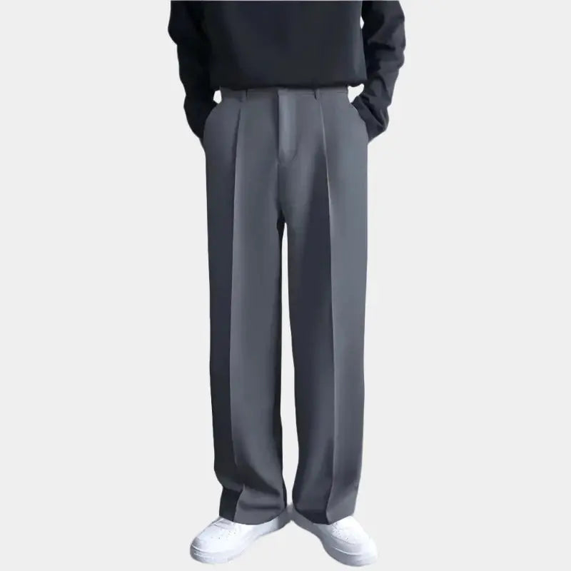 Dresvik | Mens Pleated Wide Leg Trousers Loose Fit Black, Grey & White Smart Slacks for Retro, Korean & Formal Outfits