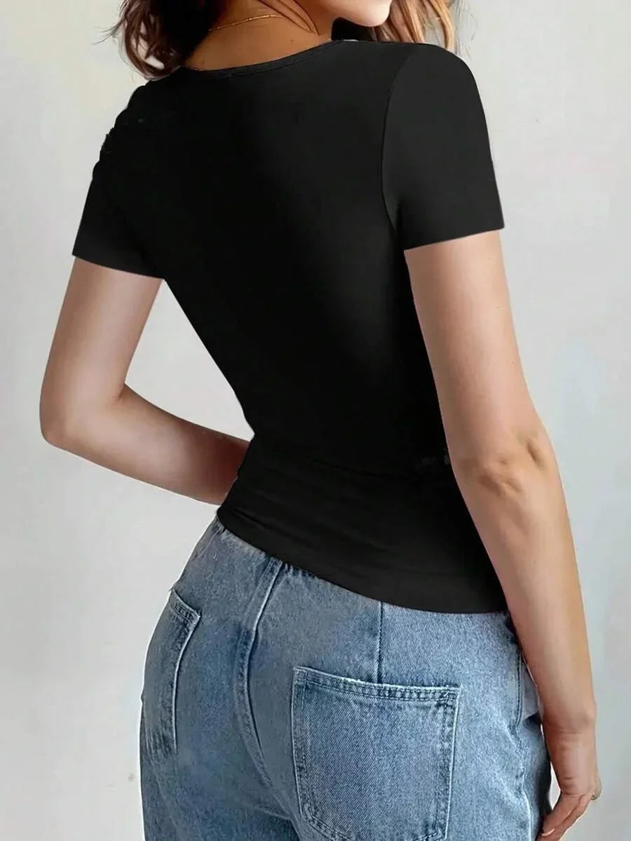 Camiseta Y2K™ | Women's Short Sleeve T-Shirt | Round Neck, Fitted Summer Top, Trendy Casual Wear