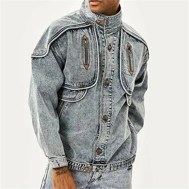 Denim Archer™ | Men's Vintage Denim Jacket | Distressed Wash, Classic Fit, Durable Cotton Fabric