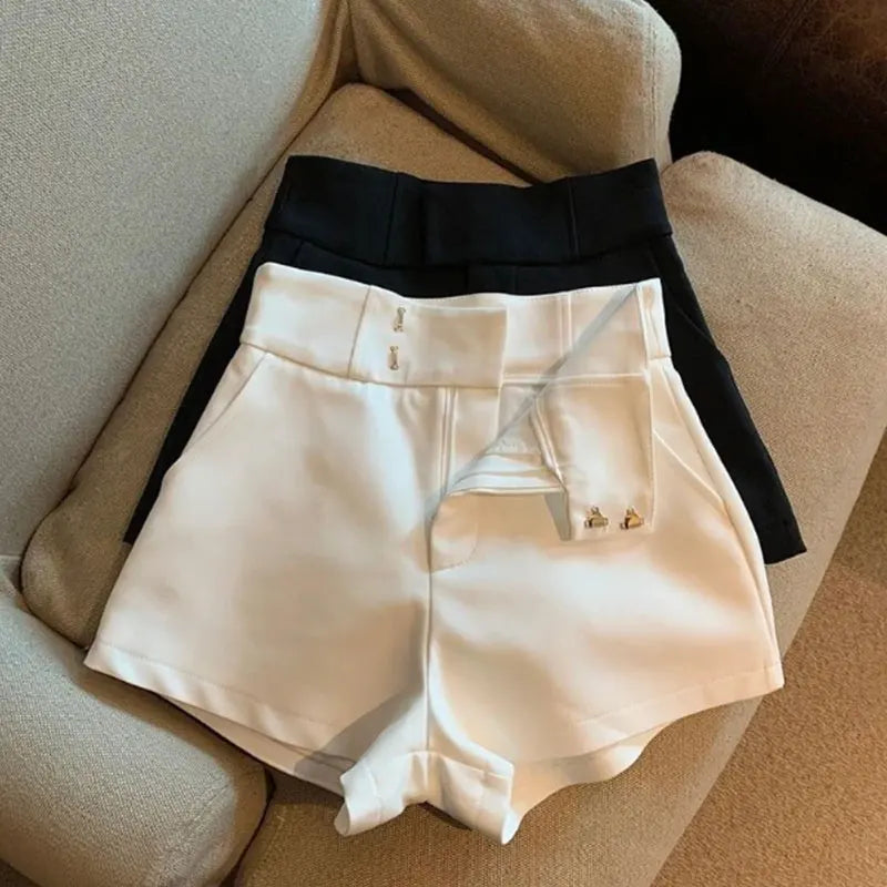Harajuku Elegance™ | Women's High-Waisted A-Line Shorts | Black, Casual Slim Fit with Straight Design