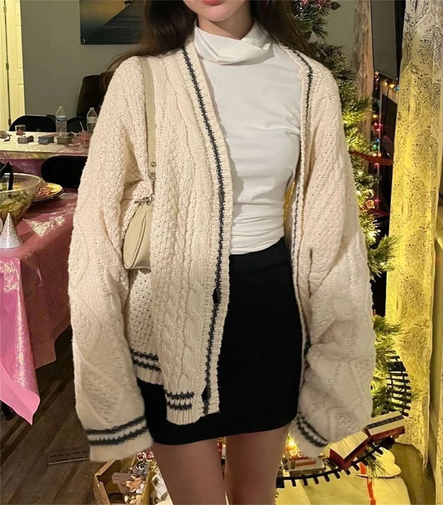 Cardigan Celeste™ | Women's Oversized Knitted Sweater | Vintage Embroidery, Long Sleeve, Single Breasted Design