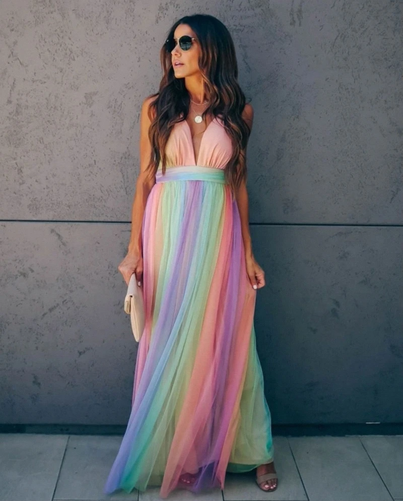 B&S | Versatile & Comfortable Rainbow Dress – Premium Material for Day-to-Night Style