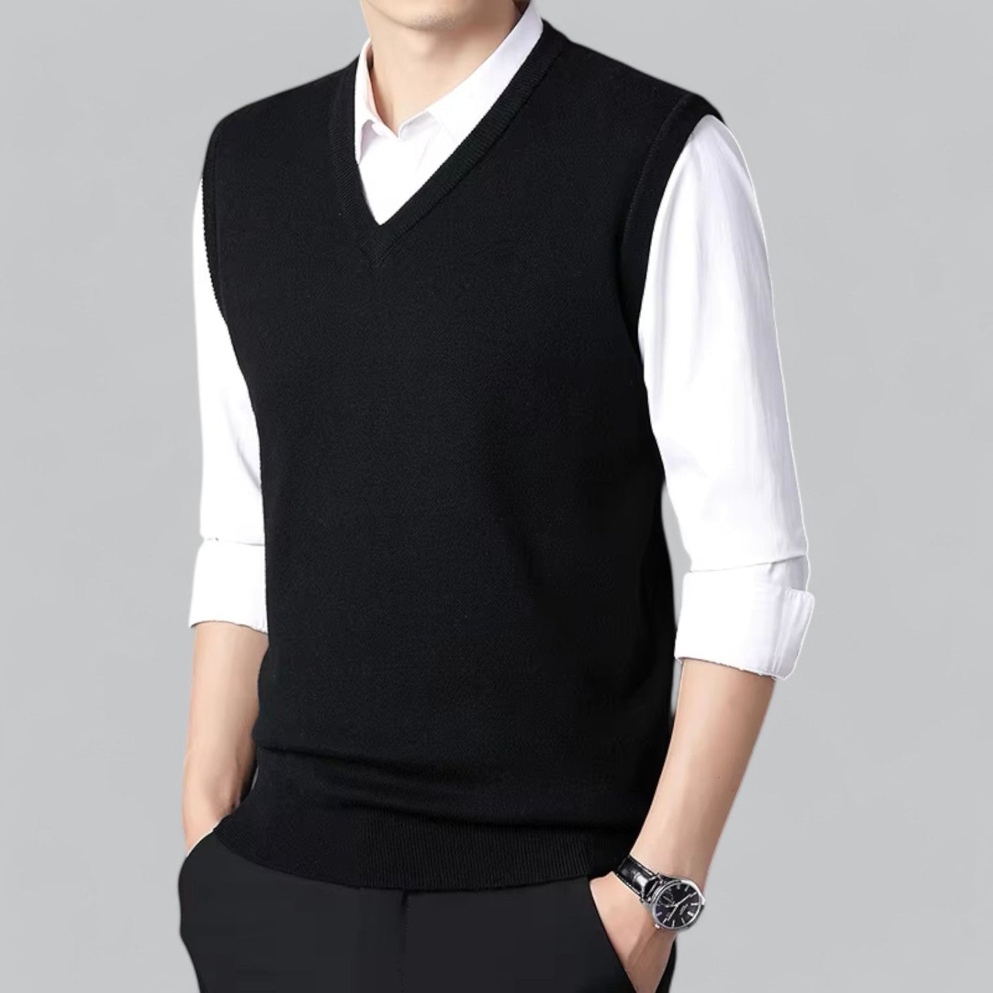 Men's Classic V-Neck Sleeveless Sweater Vest | Lightweight Knit, Comfortable Fit, Essential Wardrobe Staple