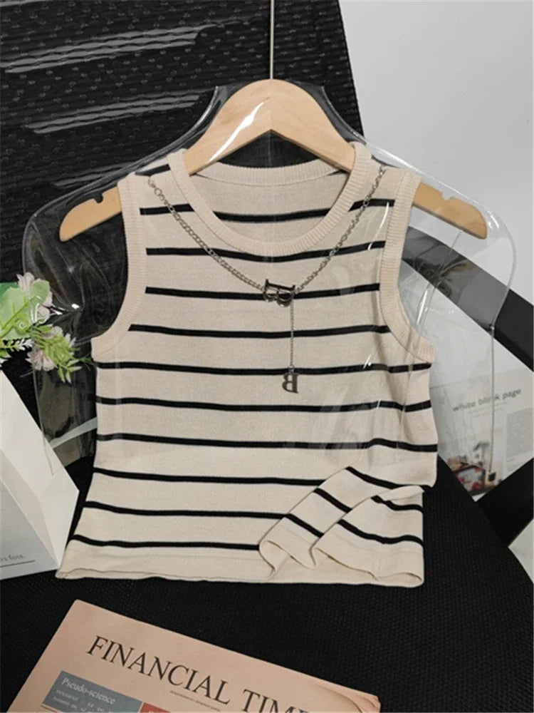 Stripe Aura™ | Women's Crop Tank Top | Elasticity Fabric, Striped Design & Comfortable Fit for Autumn/Winter