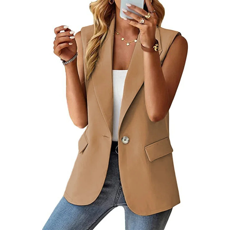 Polo Luxe™ | Women's Sleeveless Cardigan Tank Top | Lightweight Fabric, Stylish Polo Collar, Perfect for Commuting