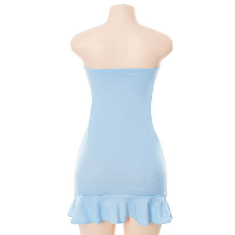 Satin Breeze™ | Women's Strapless Mini Dress | Soft Pleated Design, Light Blue Color, Perfect for Casual Outings