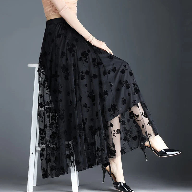 Tulle Blossom™ | Women's Midi Tulle Skirt | Floral Design, Lightweight Mesh, Casual & Versatile Summer Wear