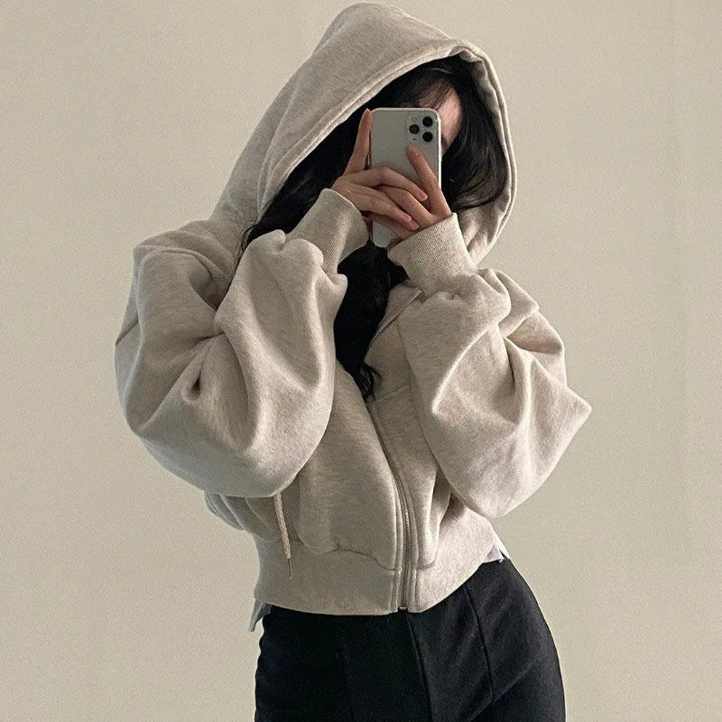 Urban Vibe™ | Women's Long Sleeve Crop Hoodie | Casual Y2K Style, Zipper Closure, Soft Fabric for Streetwear