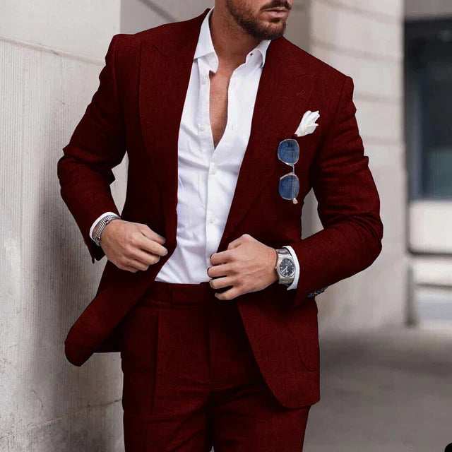 NuptialWeave™ | Men's Linen Wedding Suit 2-Piece Set | Single Breasted, Breathable Fabric & Tailored Fit