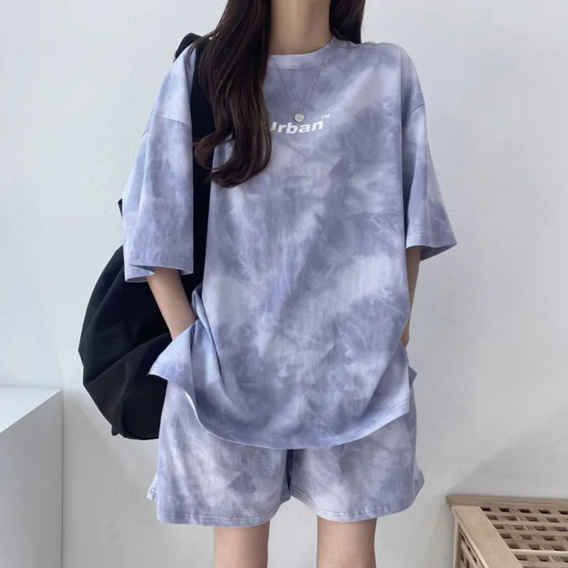 Tie-Dye Bliss™ | Women's T-Shirt and Shorts Set | Casual Loose Fit, Soft Fabric, Wide Leg Design with Pockets