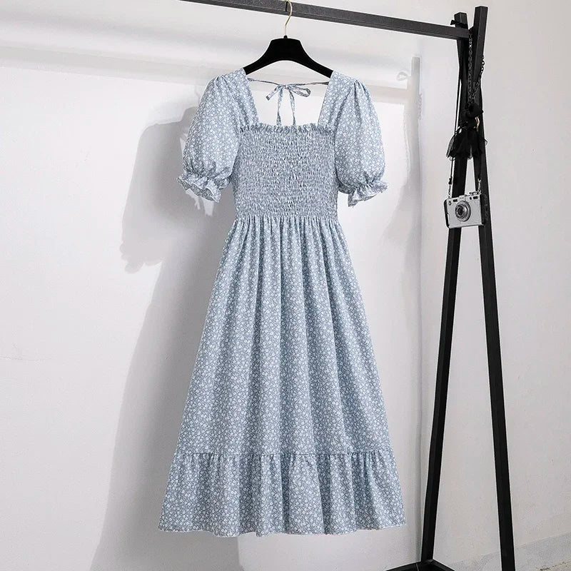Chiffon Breeze™ | Women's A-Line Chiffon Dress | Elastic Waist, Short Sleeve, Pleated Design for Casual Wear