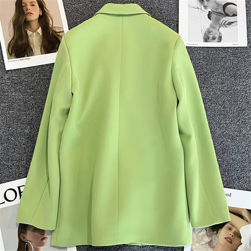 Candy Color OL™ | Women's Double-Breasted Blazer | Notched Lapel, Long Sleeve, Slim Fit with Metal Buttons & Pockets