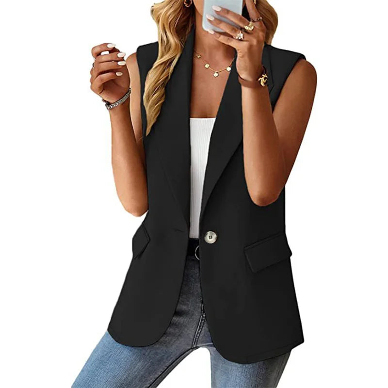 Polo Luxe™ | Women's Sleeveless Cardigan Tank Top | Lightweight Fabric, Stylish Polo Collar, Perfect for Commuting