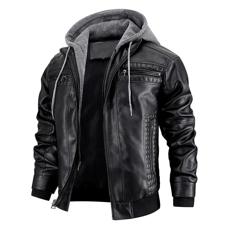 Leather Haven™ | Men's Leather Jacket | Genuine Leather, Detachable Hood & Stylish Design