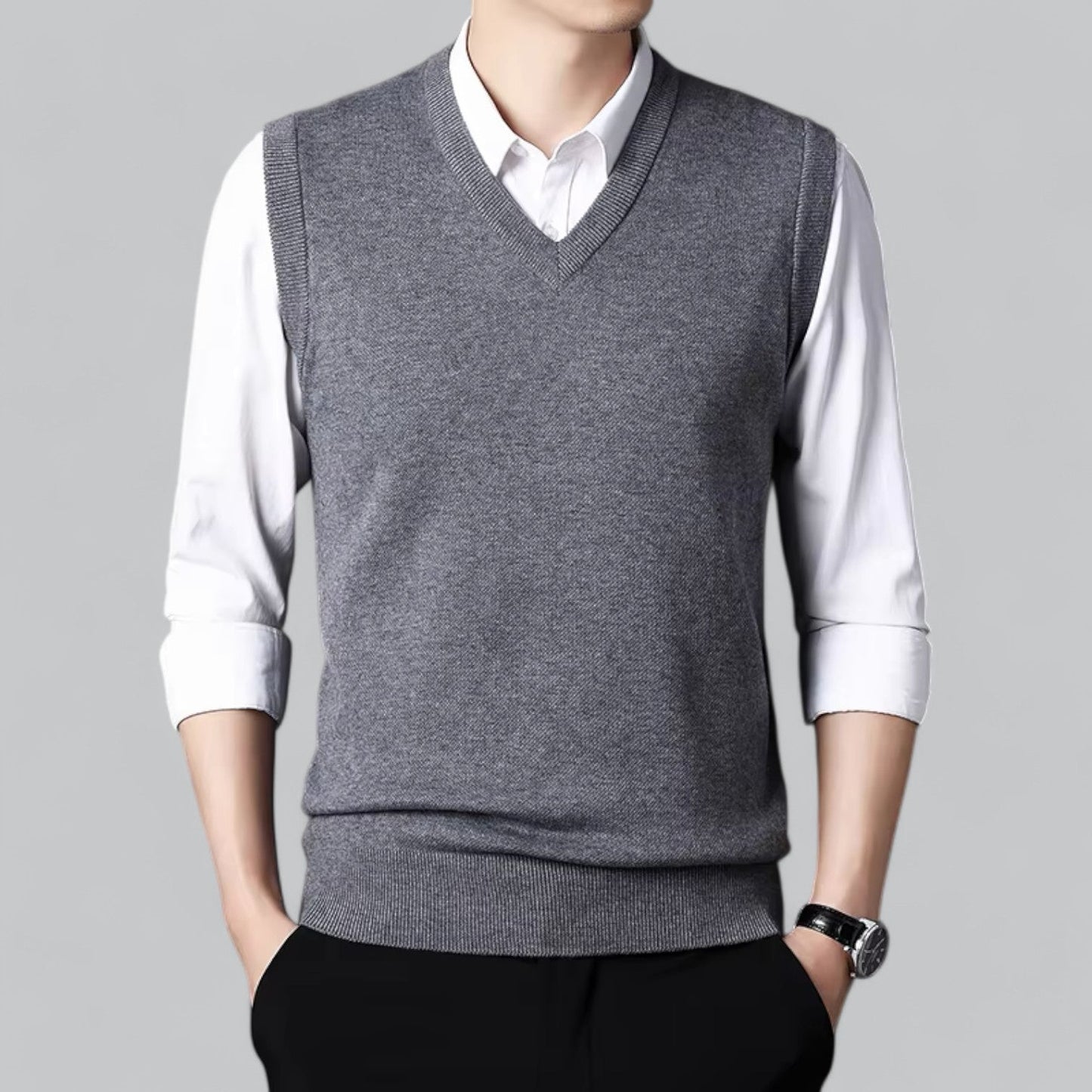 Men's Classic V-Neck Sleeveless Sweater Vest | Lightweight Knit, Comfortable Fit, Essential Wardrobe Staple