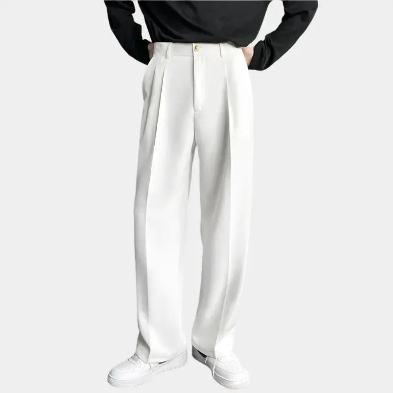 Dresvik | Mens Pleated Wide Leg Trousers Loose Fit Black, Grey & White Smart Slacks for Retro, Korean & Formal Outfits