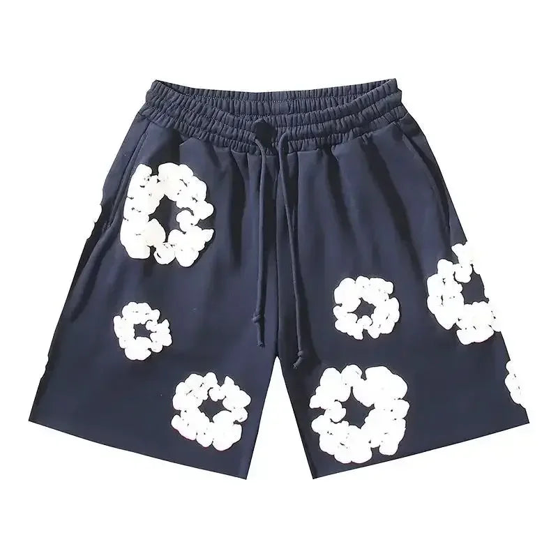 Denim Floral Trousers for Women, Cotton Fabric, High Waist Design, Trendy Floral Print