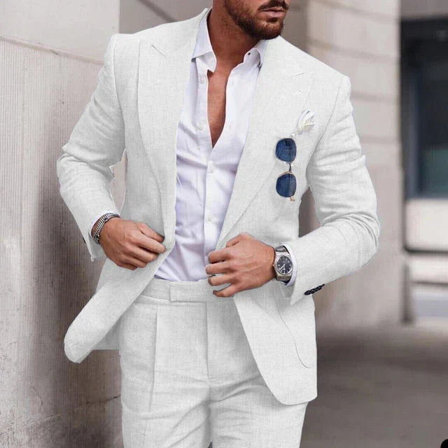 NuptialWeave™ | Men's Linen Wedding Suit 2-Piece Set | Single Breasted, Breathable Fabric & Tailored Fit