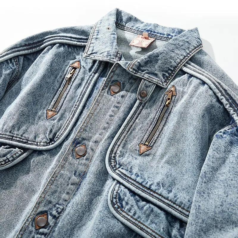 Denim Archer™ | Men's Vintage Denim Jacket | Distressed Wash, Classic Fit, Durable Cotton Fabric