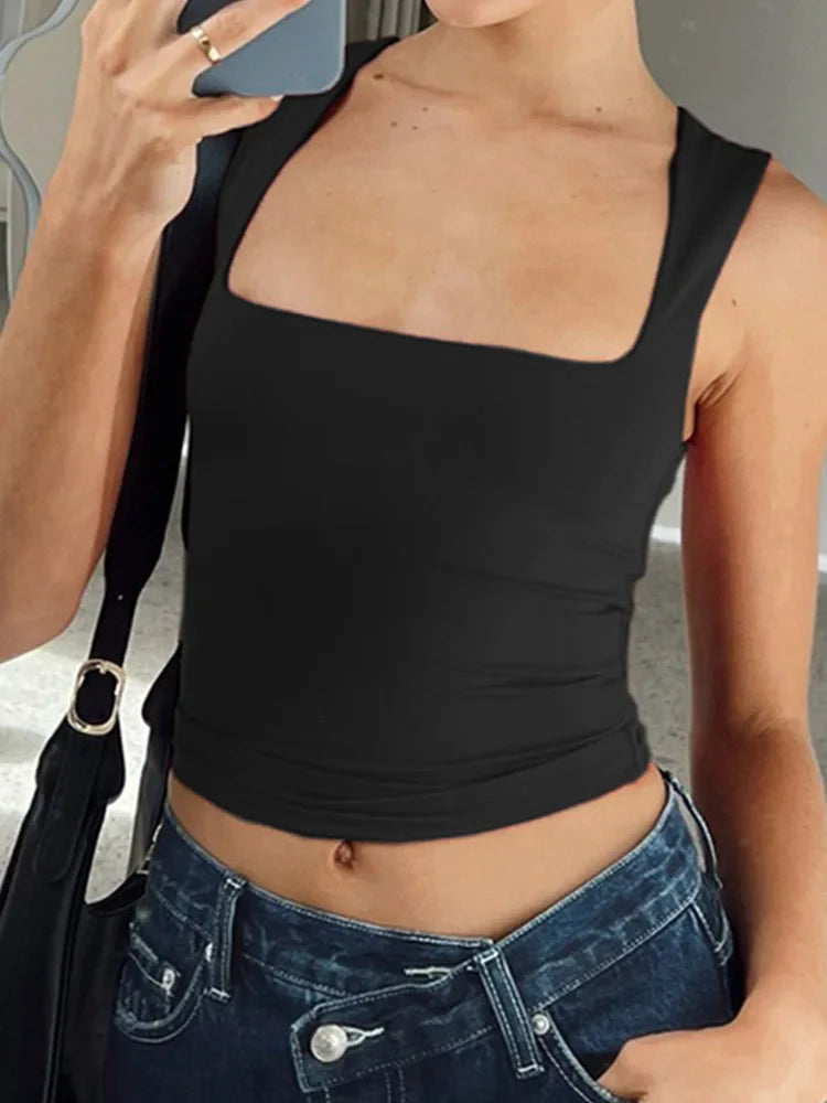 Y2K Noir™ | Women's Sleeveless Crop Top | Casual Black Tank, Lightweight Fabric & Trendy Summer Style