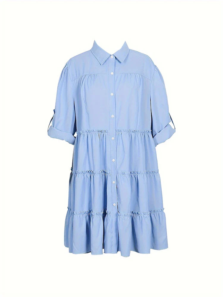 Luxe Aura™ | Plus Size Women's Casual Button Dress | Loose Fit, Flip Lapel, Pleated Design for Spring & Summer
