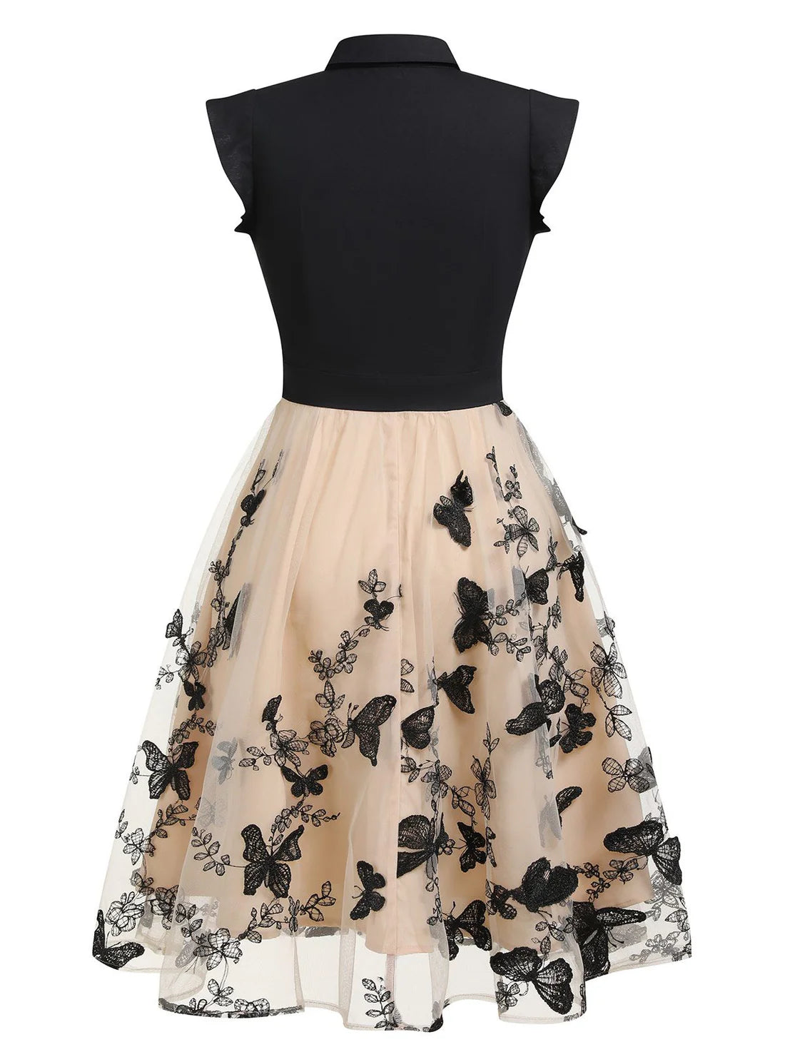 Vintage Belle™ | Women's Black Butterfly Patchwork Dress | Retro Style, Lightweight Fabric & Flattering Fit