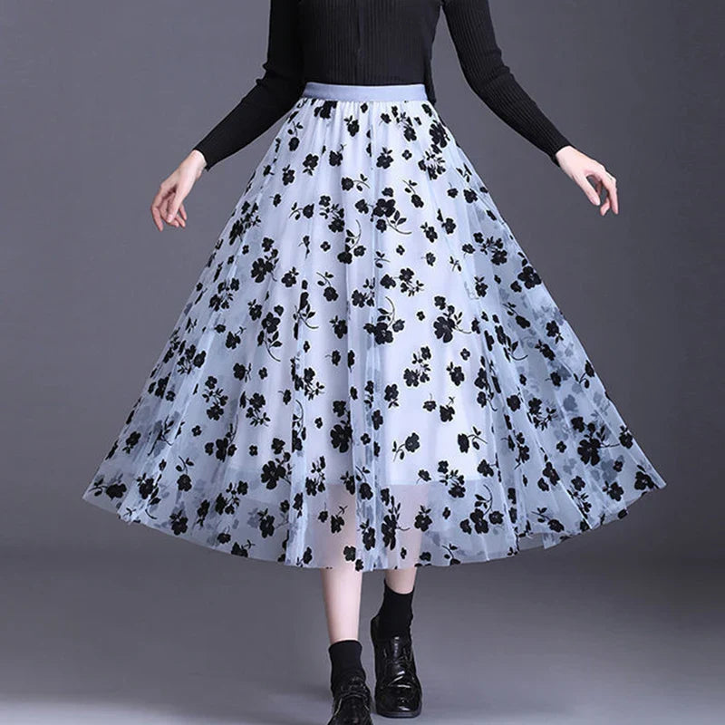 Tulle Blossom™ | Women's Midi Tulle Skirt | Floral Design, Lightweight Mesh, Casual & Versatile Summer Wear